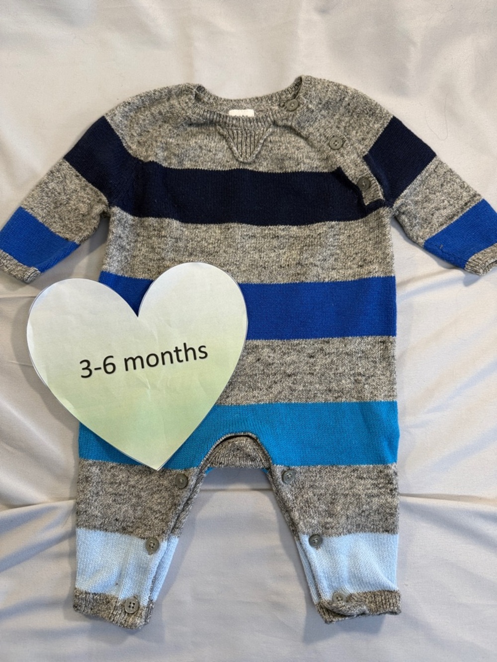 GAP - Blue and Gray Striped Kids Knit Footie - Romper/Jumpsuit